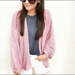 Long Sleeve Pink/Mauve Fuzzy Cardigan M/L